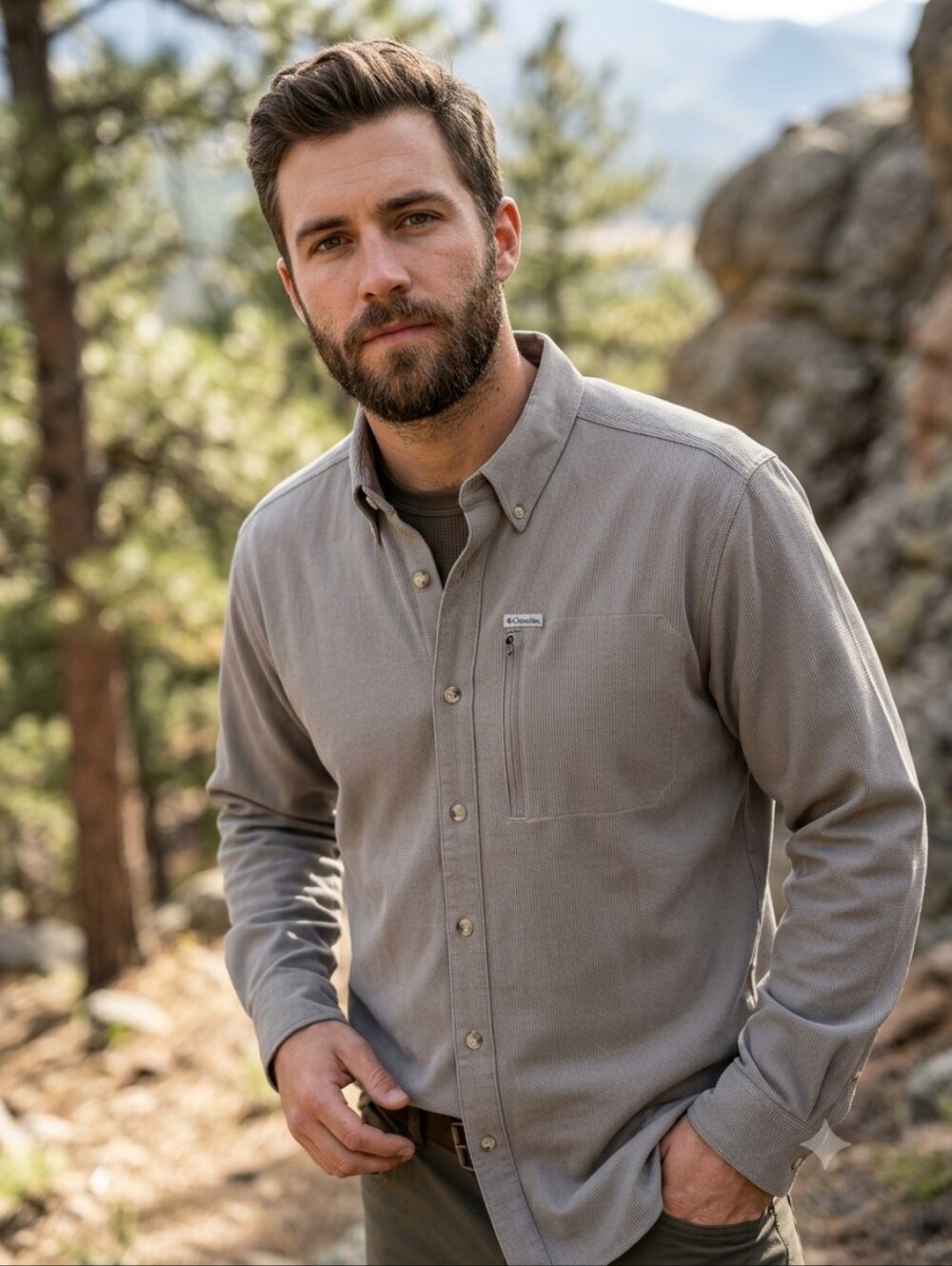 Columbia Men Gorpcore Utility Button Down Shirt Hiking Cabincore Trailcore